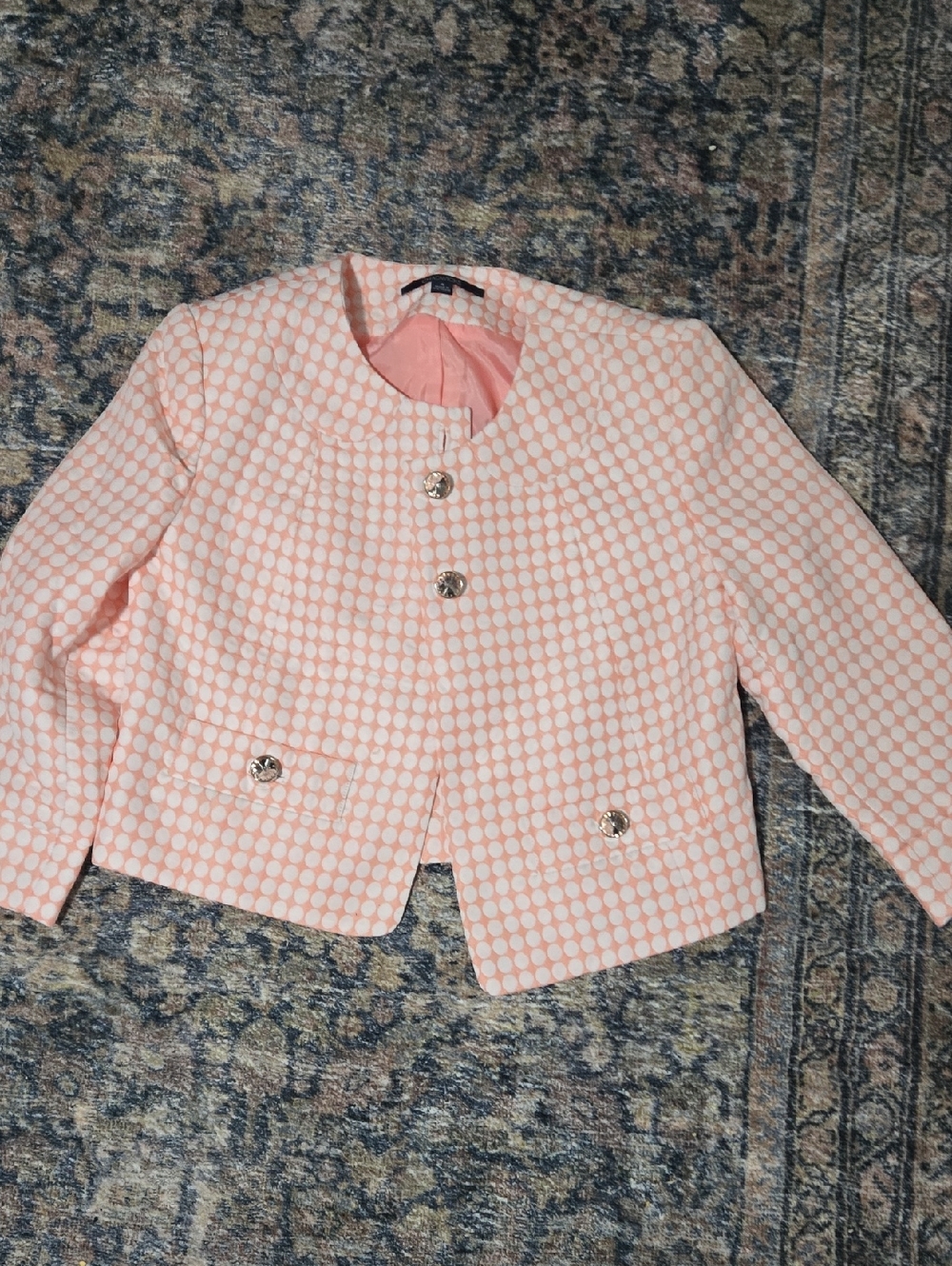 Chadwicks Cropped Pink and White Jacket with Jewel Buttons